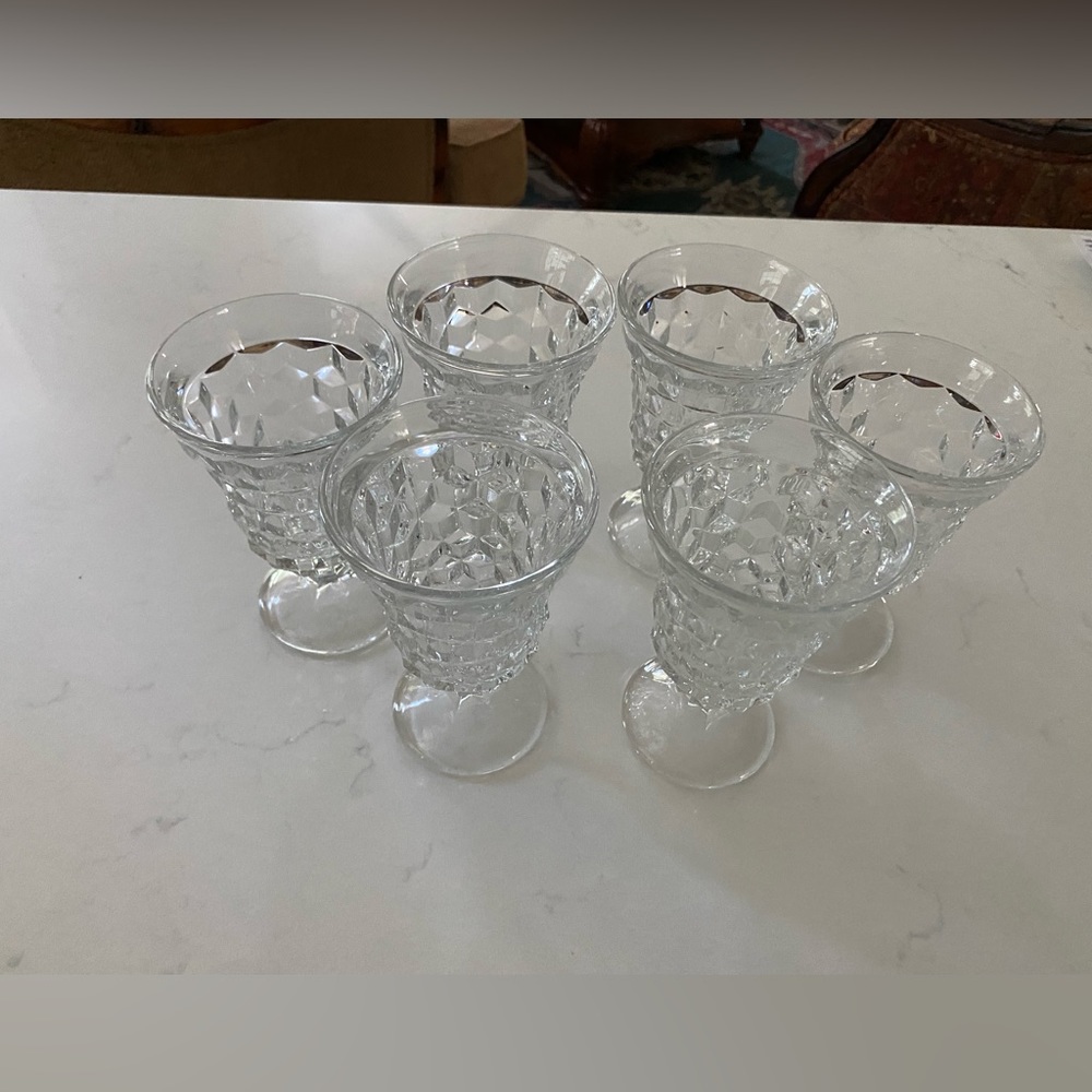 Set of 6 Fostoria American Clear Pattern 6 oz Footed Juice Glasses-cube/cubist